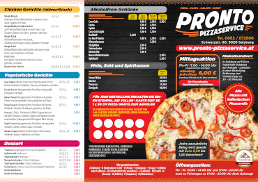 Speisekarte Pizzeria Pronto